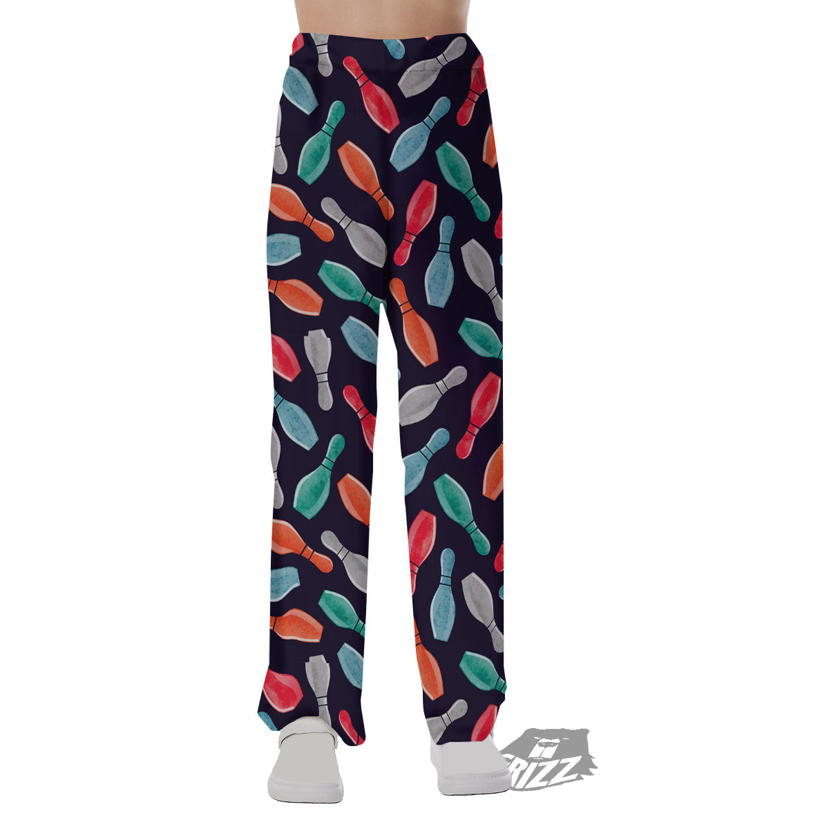 Bowling Pins Watercolor Print Pattern Pajama Pants-grizzshop