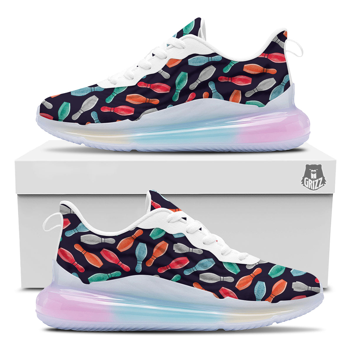 Bowling Pins Watercolor Print Pattern Running Sneakers-grizzshop