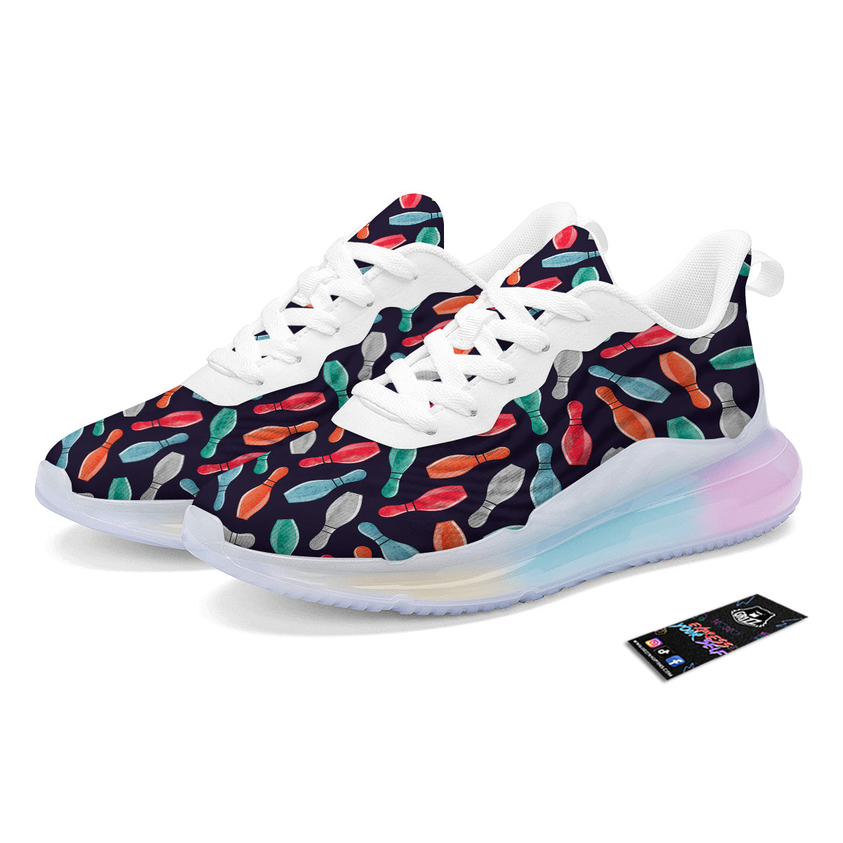 Bowling Pins Watercolor Print Pattern Running Sneakers-grizzshop