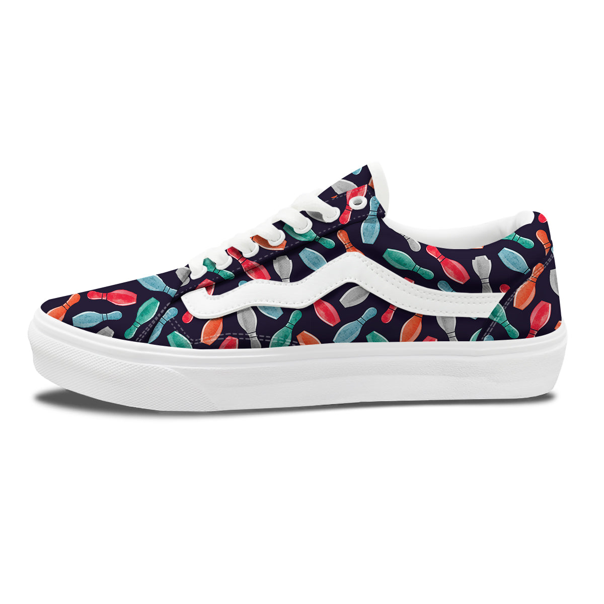 Bowling Pins Watercolor Print Pattern Skate Shoes-grizzshop