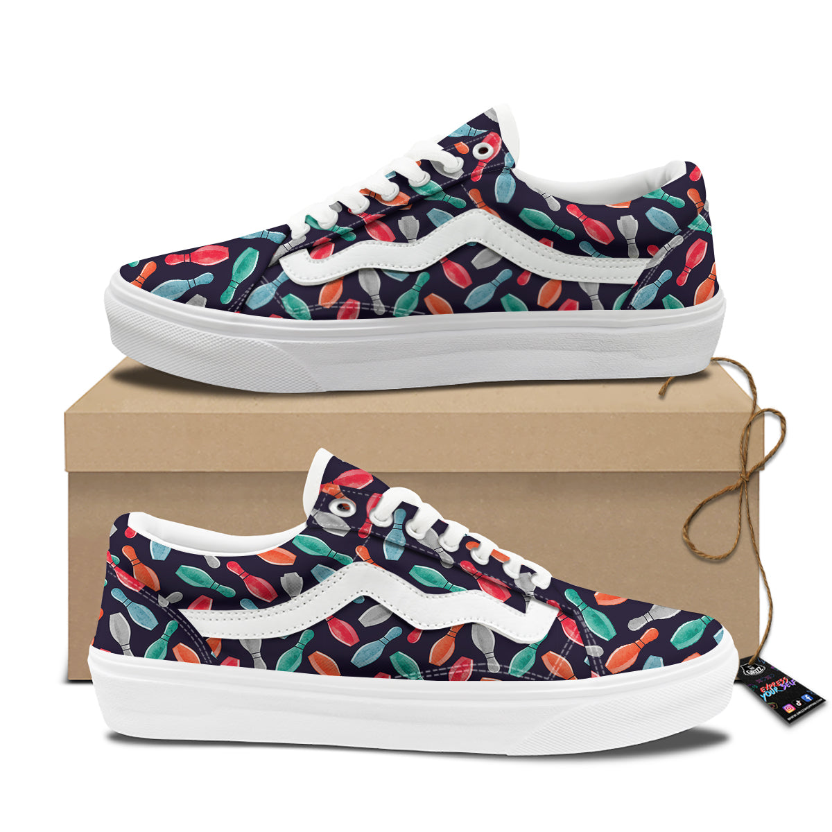 Bowling Pins Watercolor Print Pattern Skate Shoes-grizzshop