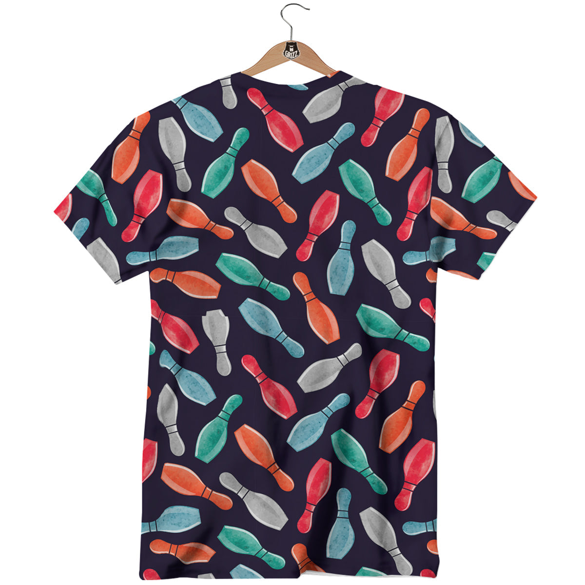Bowling Pins Watercolor Print Pattern T-Shirt-grizzshop