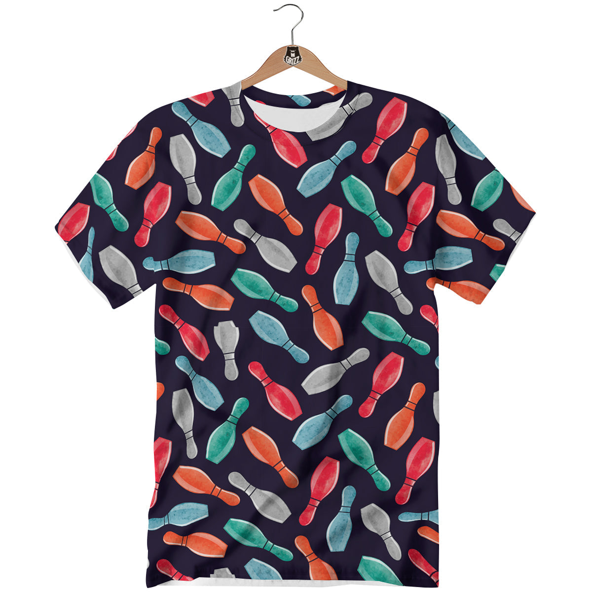 Bowling Pins Watercolor Print Pattern T-Shirt-grizzshop