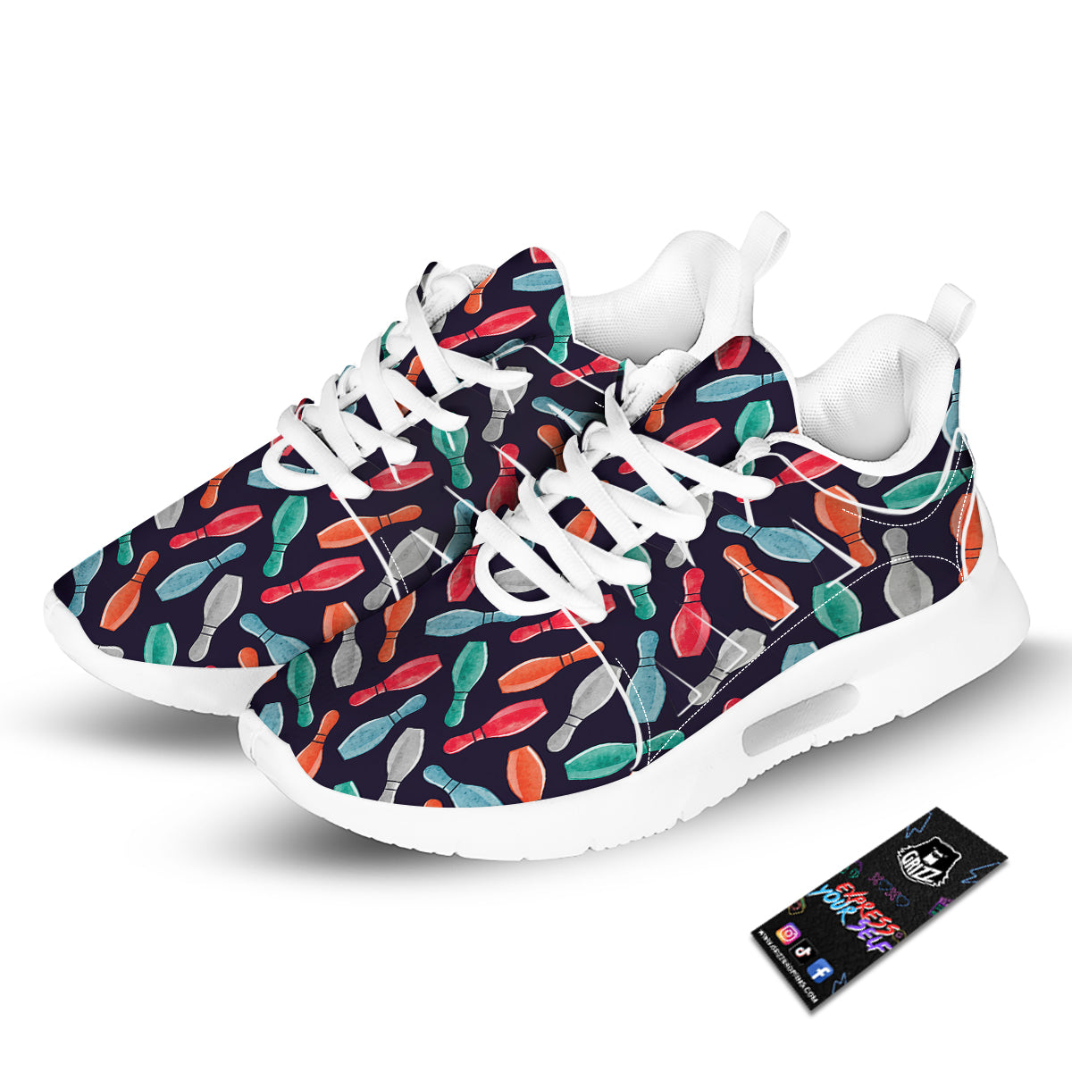 Bowling Pins Watercolor Print Pattern Tennis Shoes-grizzshop