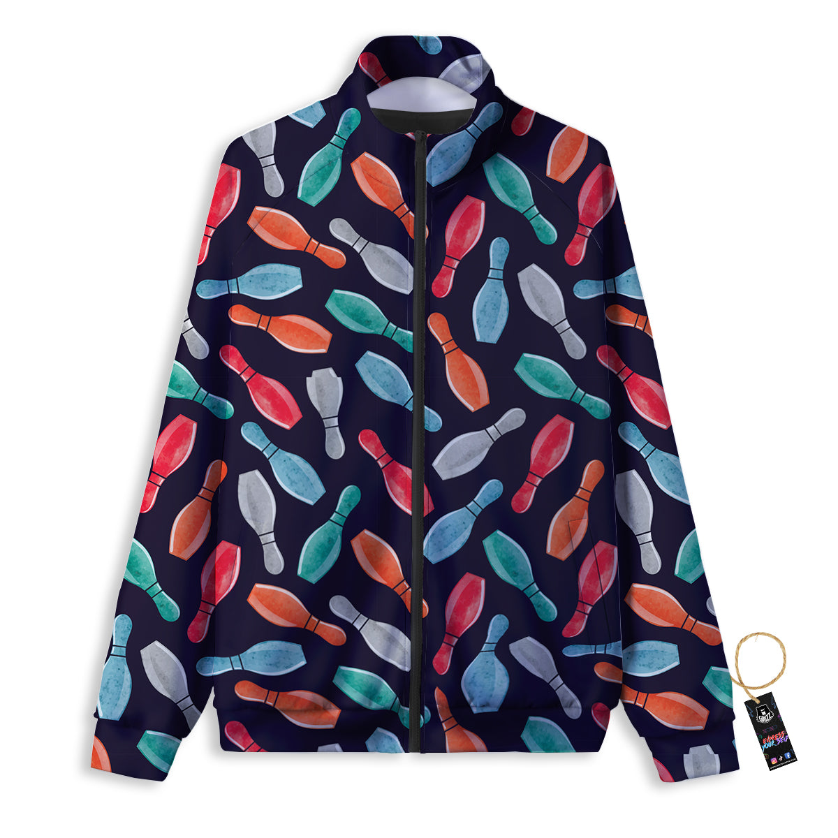 Bowling Pins Watercolor Print Pattern Track Jacket-grizzshop
