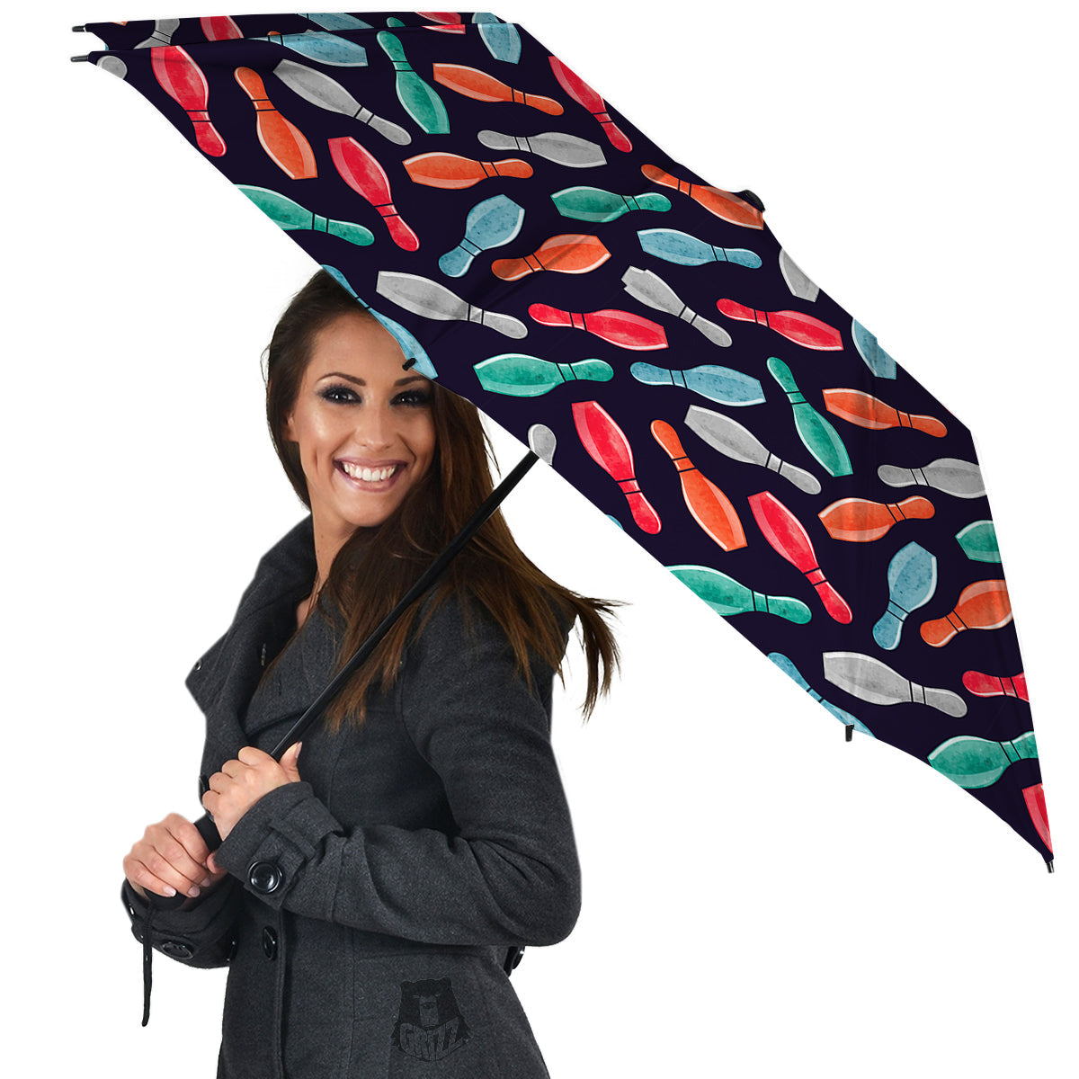 Bowling Pins Watercolor Print Pattern Umbrella-grizzshop