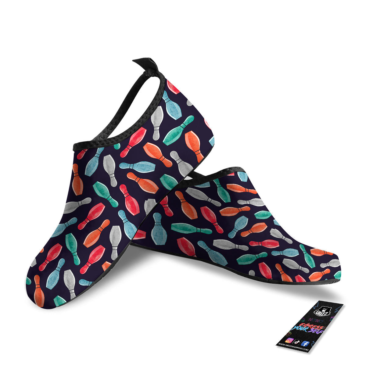 Bowling Pins Watercolor Print Pattern Water Shoes-grizzshop
