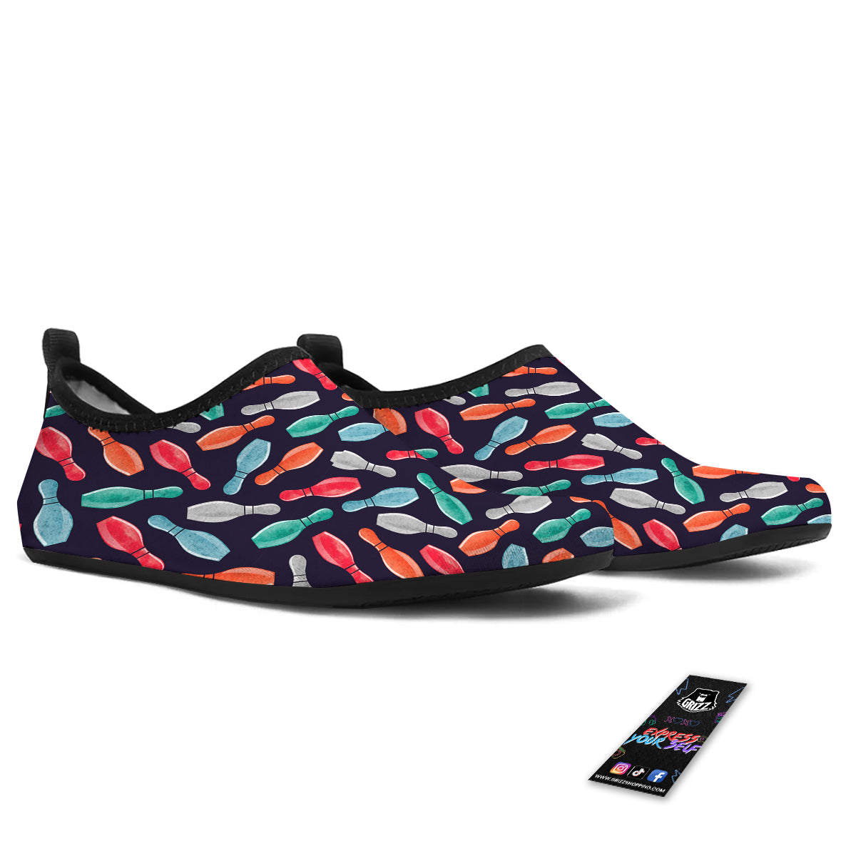 Bowling Pins Watercolor Print Pattern Water Shoes-grizzshop