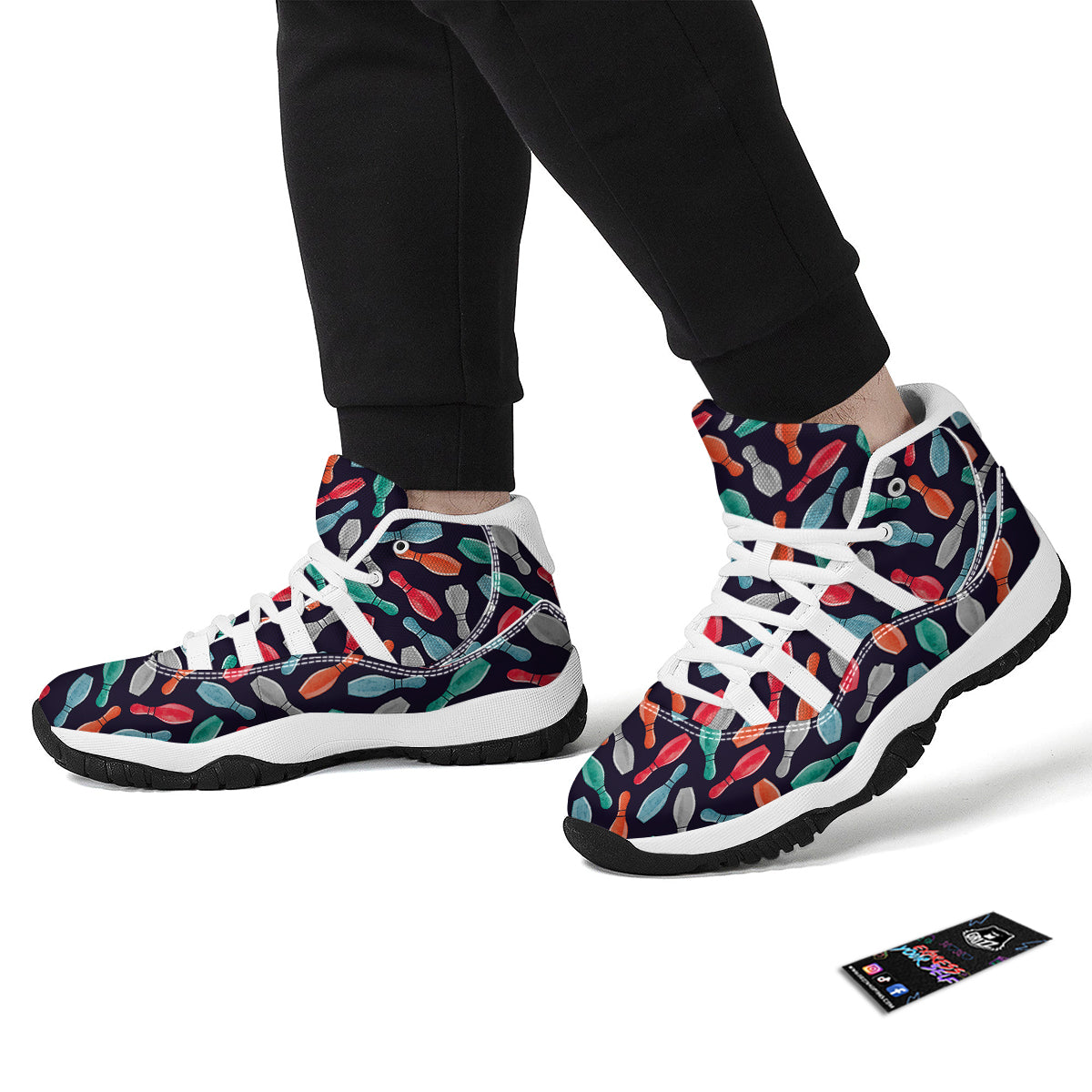 Bowling Pins Watercolor Print Pattern White Bball Shoes-grizzshop