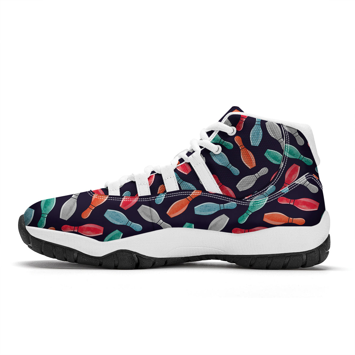 Bowling Pins Watercolor Print Pattern White Bball Shoes-grizzshop