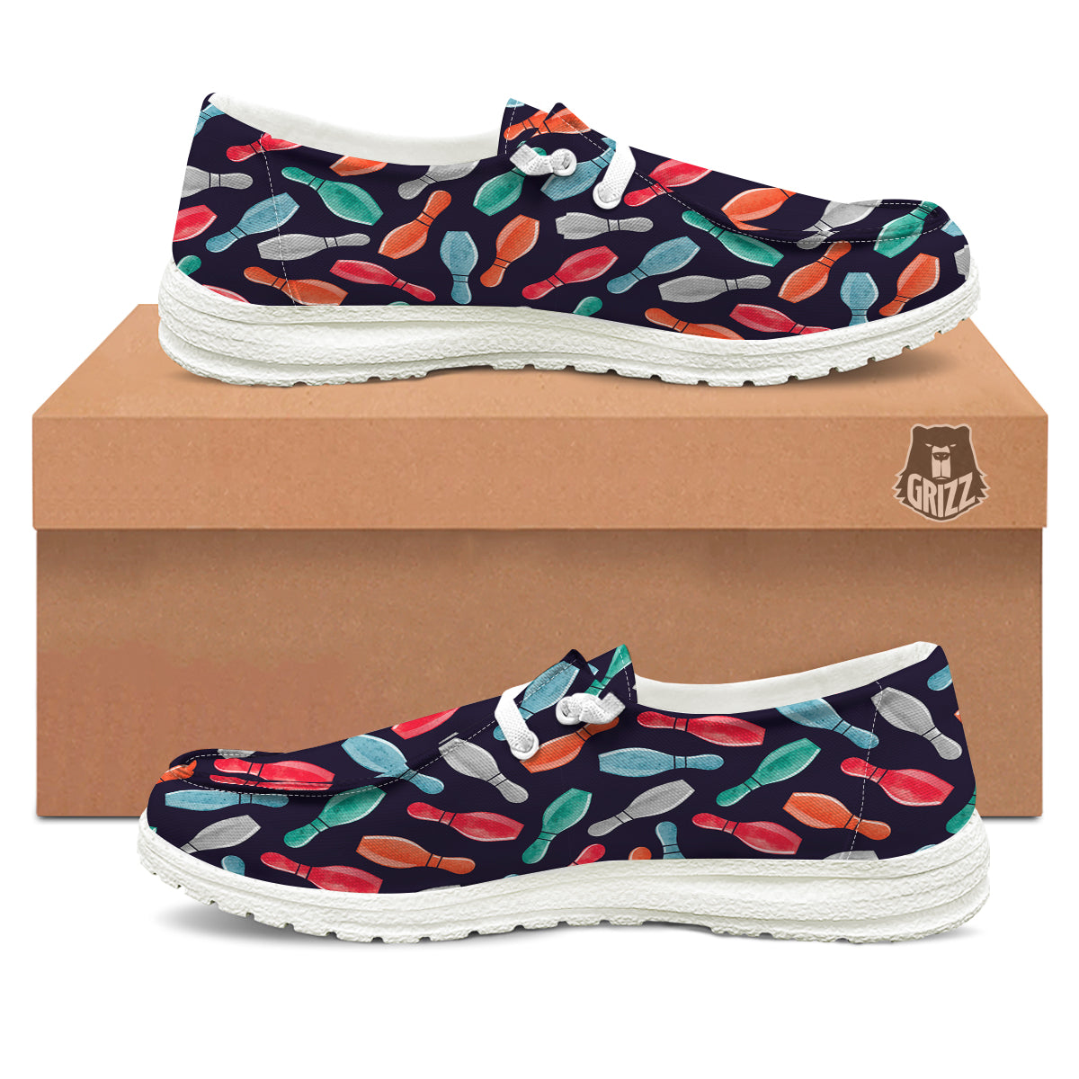 Bowling Pins Watercolor Print Pattern White Loafers-grizzshop