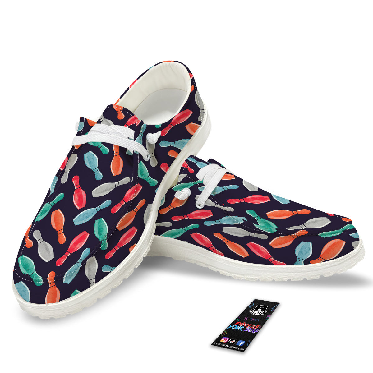Bowling Pins Watercolor Print Pattern White Loafers-grizzshop