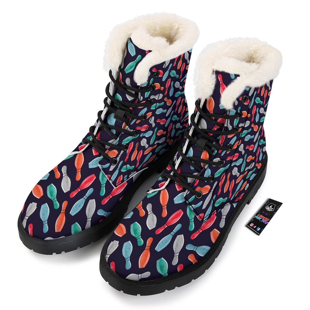 Bowling Pins Watercolor Print Pattern Winter Boots-grizzshop