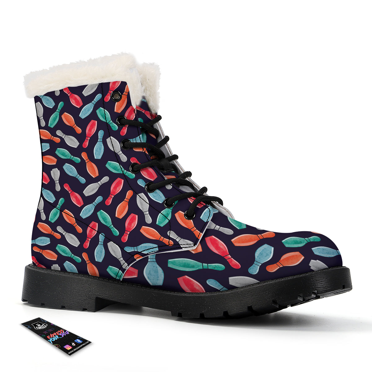 Bowling Pins Watercolor Print Pattern Winter Boots-grizzshop