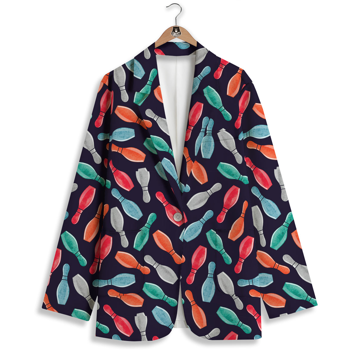 Bowling Pins Watercolor Print Pattern Women's Blazer-grizzshop