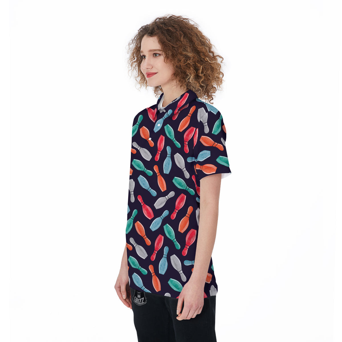 Bowling Pins Watercolor Print Pattern Women's Golf Shirts-grizzshop