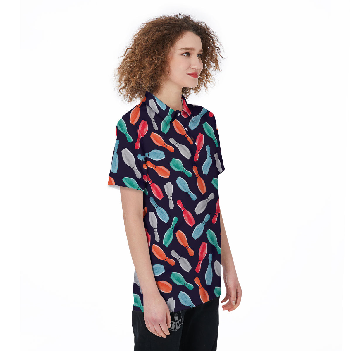Bowling Pins Watercolor Print Pattern Women's Golf Shirts-grizzshop