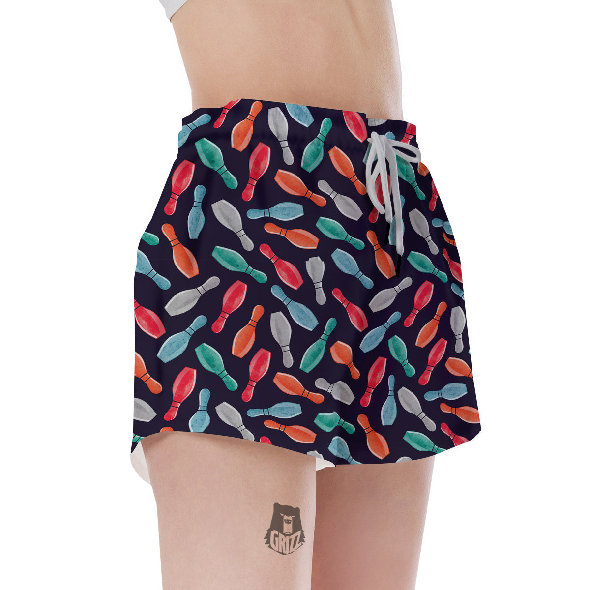 Bowling Pins Watercolor Print Pattern Women's Shorts-grizzshop