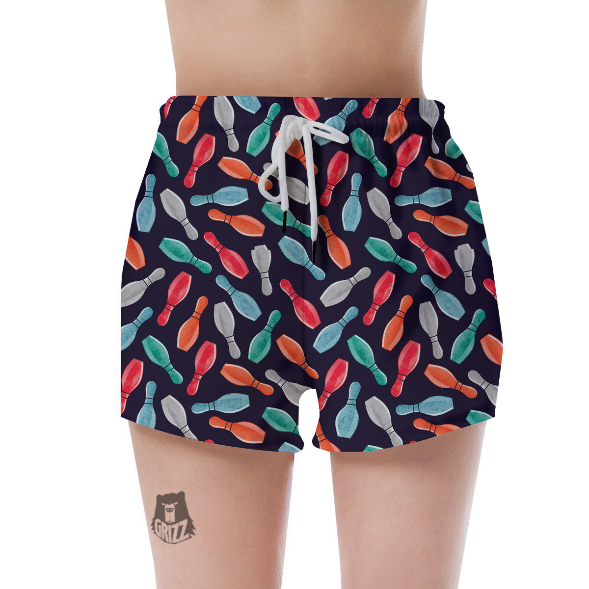Bowling Pins Watercolor Print Pattern Women's Shorts-grizzshop