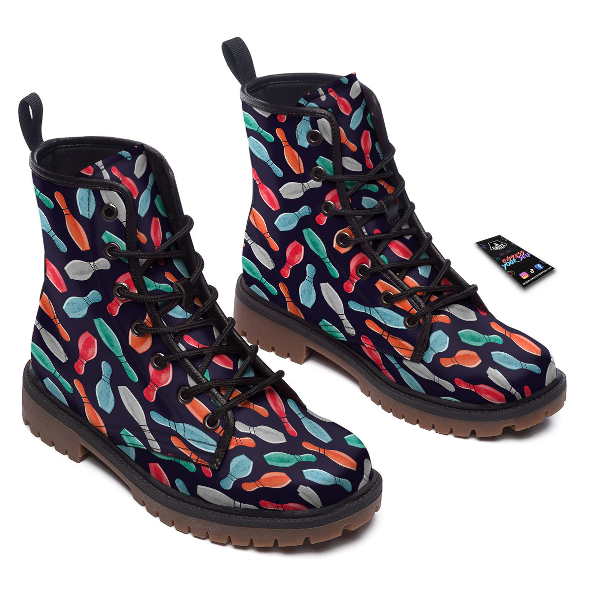 Bowling Pins Watercolor Print Pattern Work Boots-grizzshop