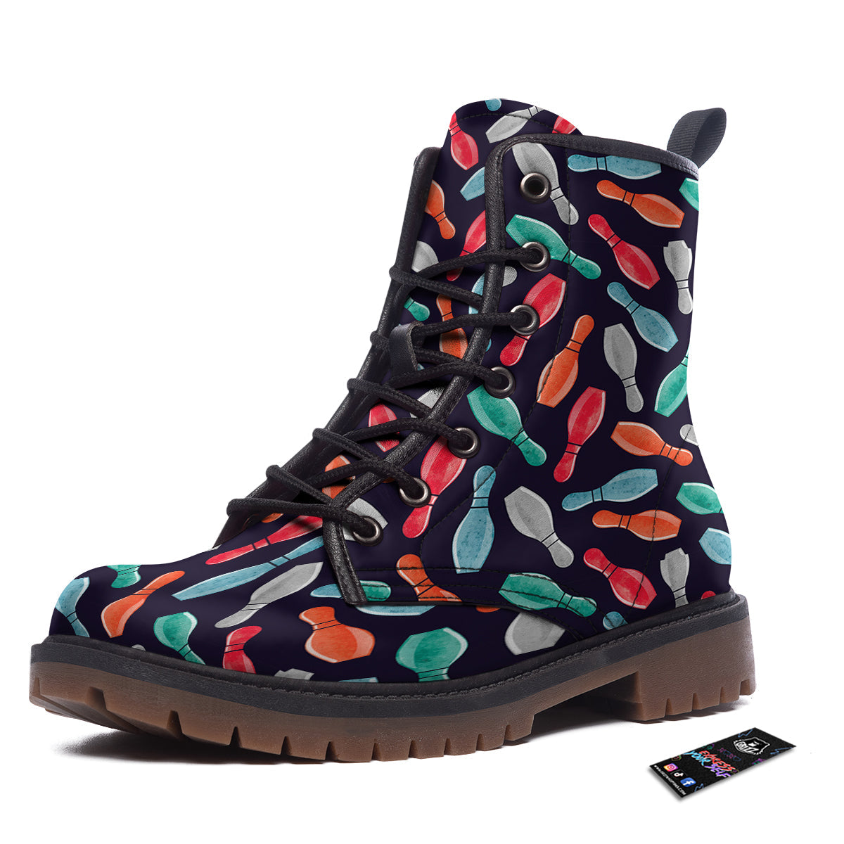 Bowling Pins Watercolor Print Pattern Work Boots-grizzshop