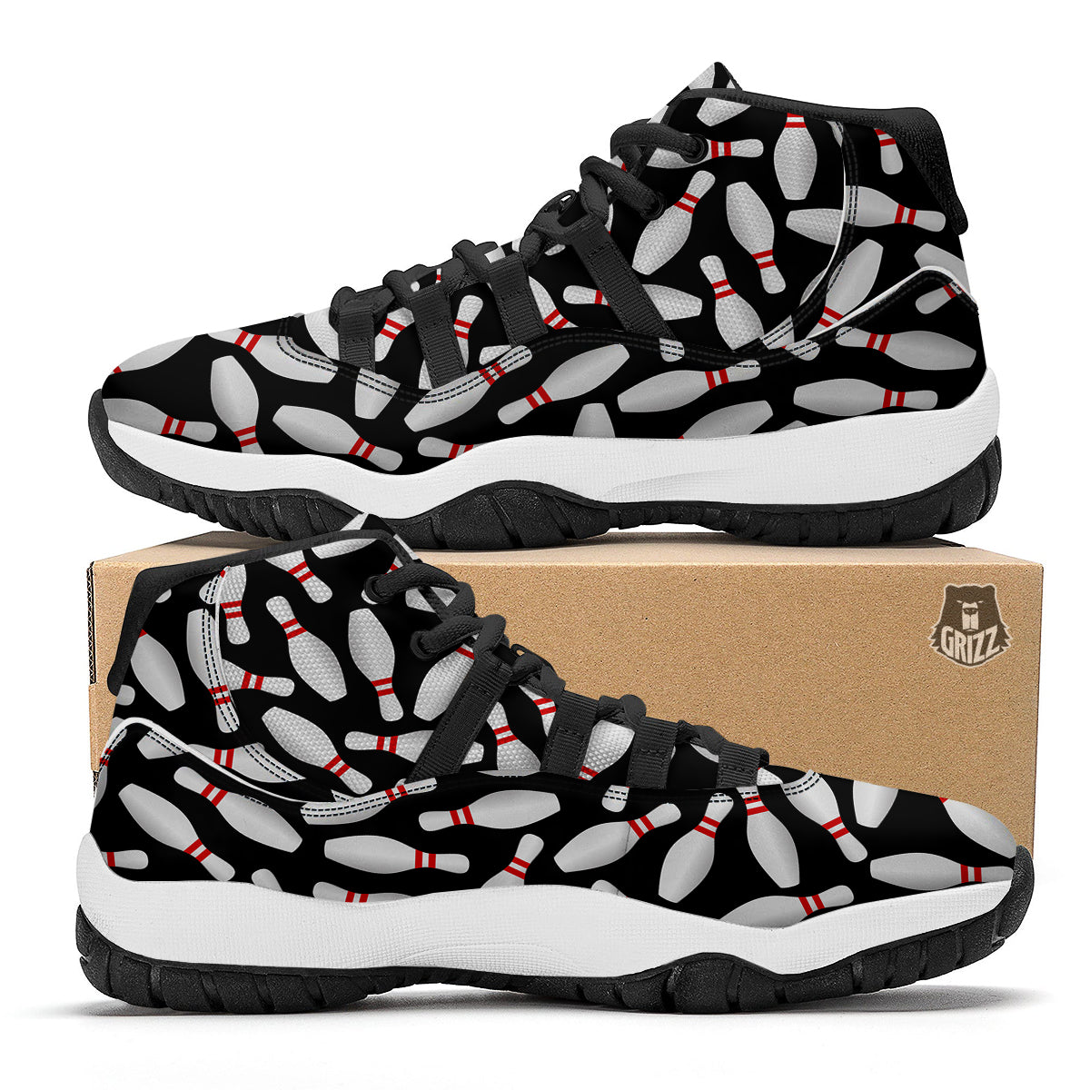 Bowling Print Pattern Black Bball Shoes-grizzshop
