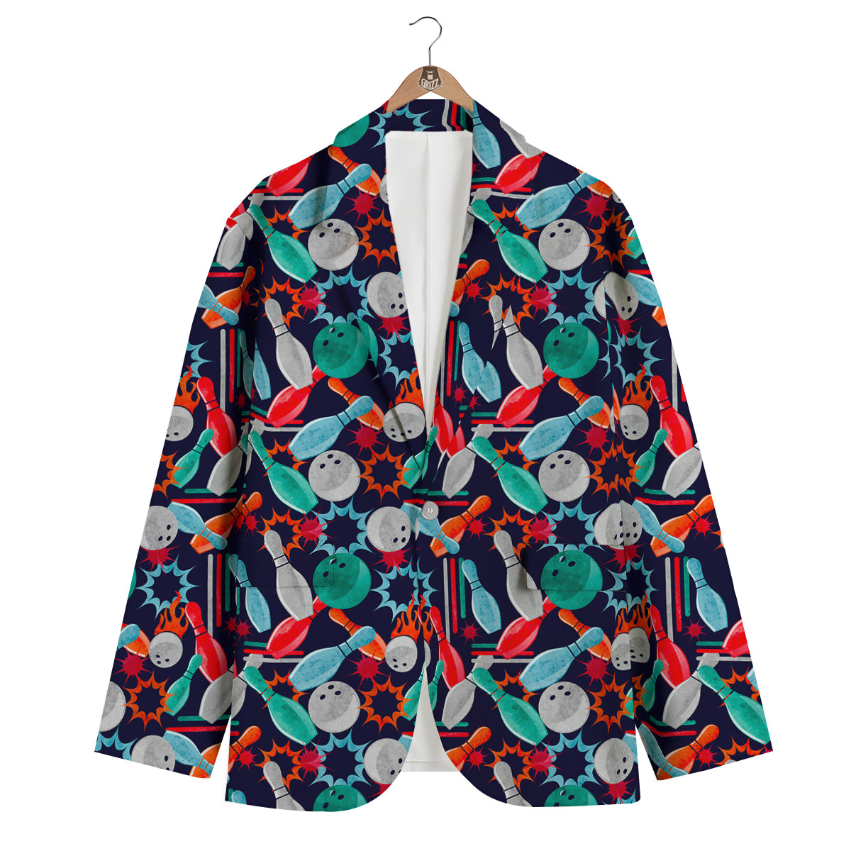 Bowling Stike Pattern Print Men's Blazer-grizzshop