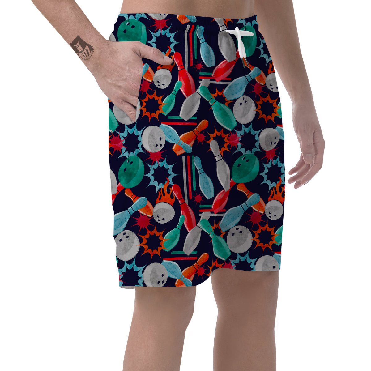 Bowling Stike Pattern Print Men's Shorts-grizzshop