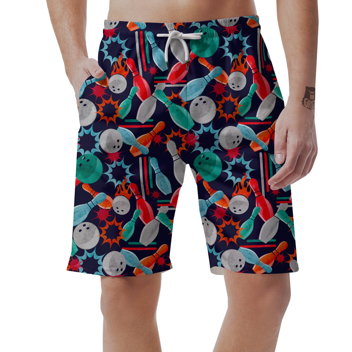 Bowling Stike Pattern Print Men's Shorts-grizzshop