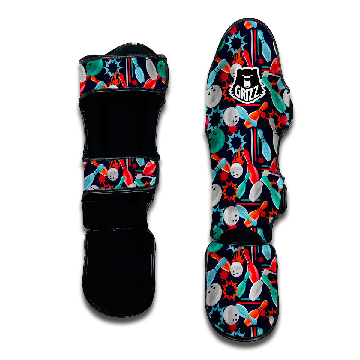 Bowling Stike Pattern Print Muay Thai Shin Guards-grizzshop