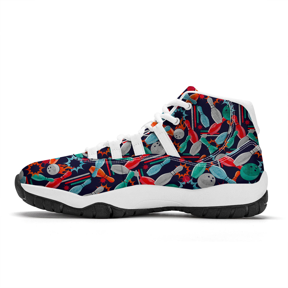 Bowling Stike Pattern Print White Bball Shoes-grizzshop