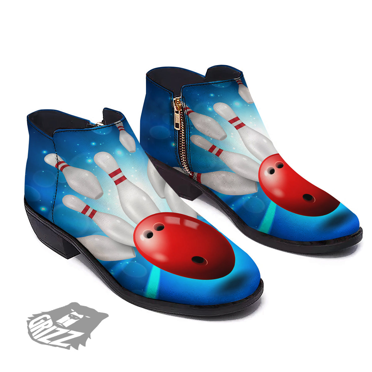 Bowling Strike Print Ankle Boots-grizzshop