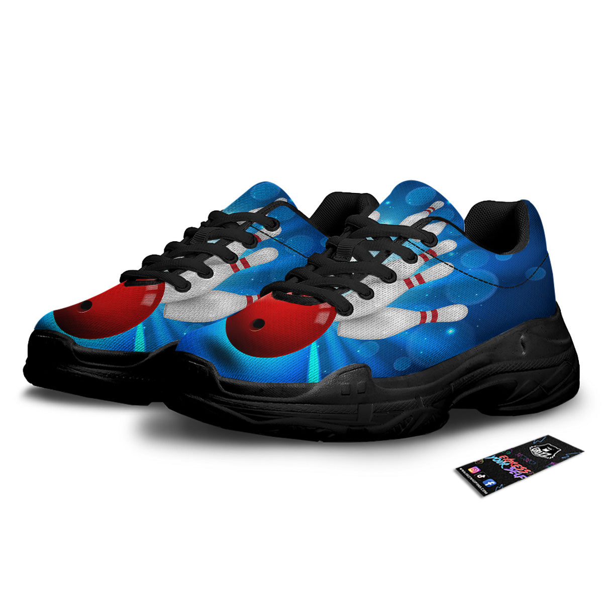 Bowling Strike Print Black Chunky Shoes-grizzshop