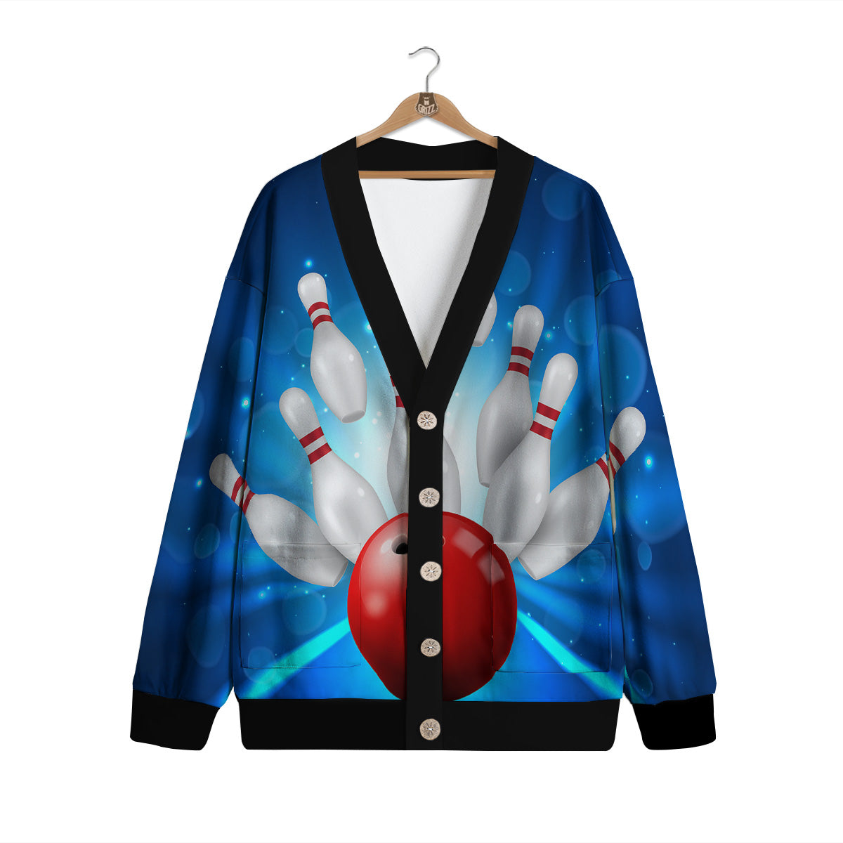 Bowling Strike Print Cardigan-grizzshop