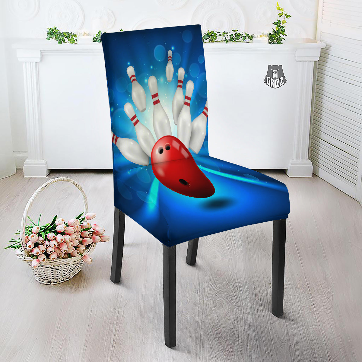 Bowling Strike Print Dining Chair Slipcover-grizzshop