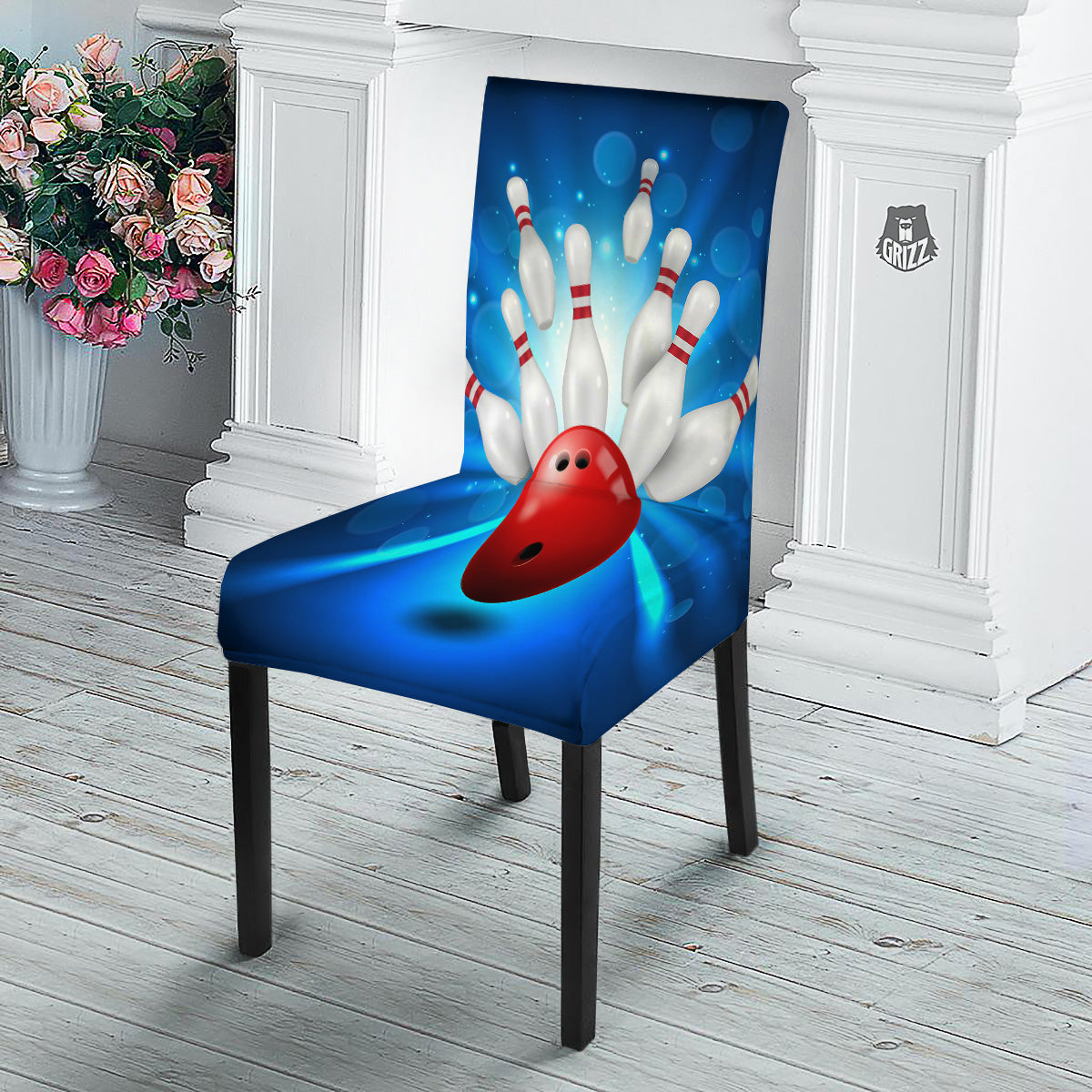 Bowling Strike Print Dining Chair Slipcover-grizzshop
