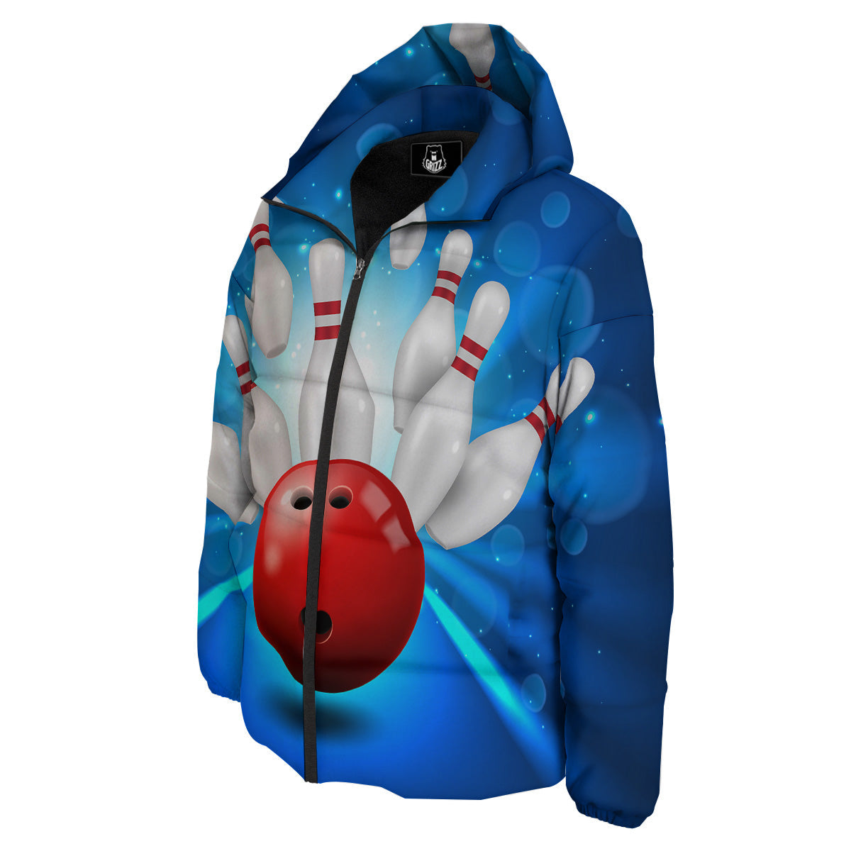 Bowling Strike Print Down Jacket-grizzshop