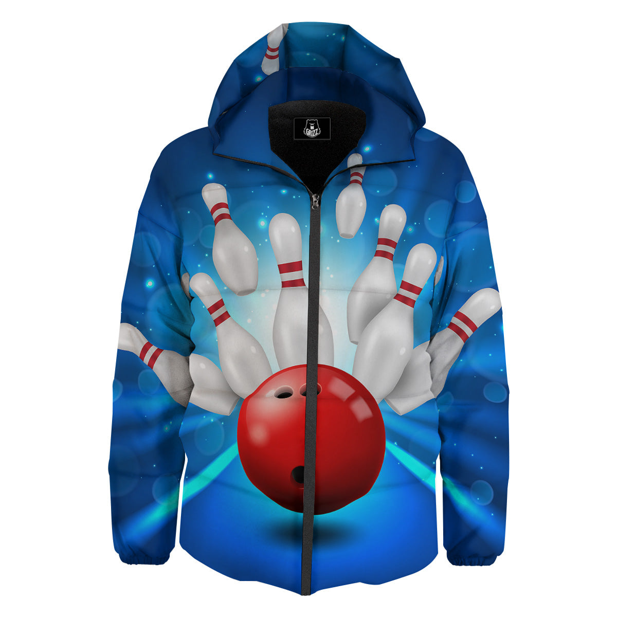 Bowling Strike Print Down Jacket-grizzshop