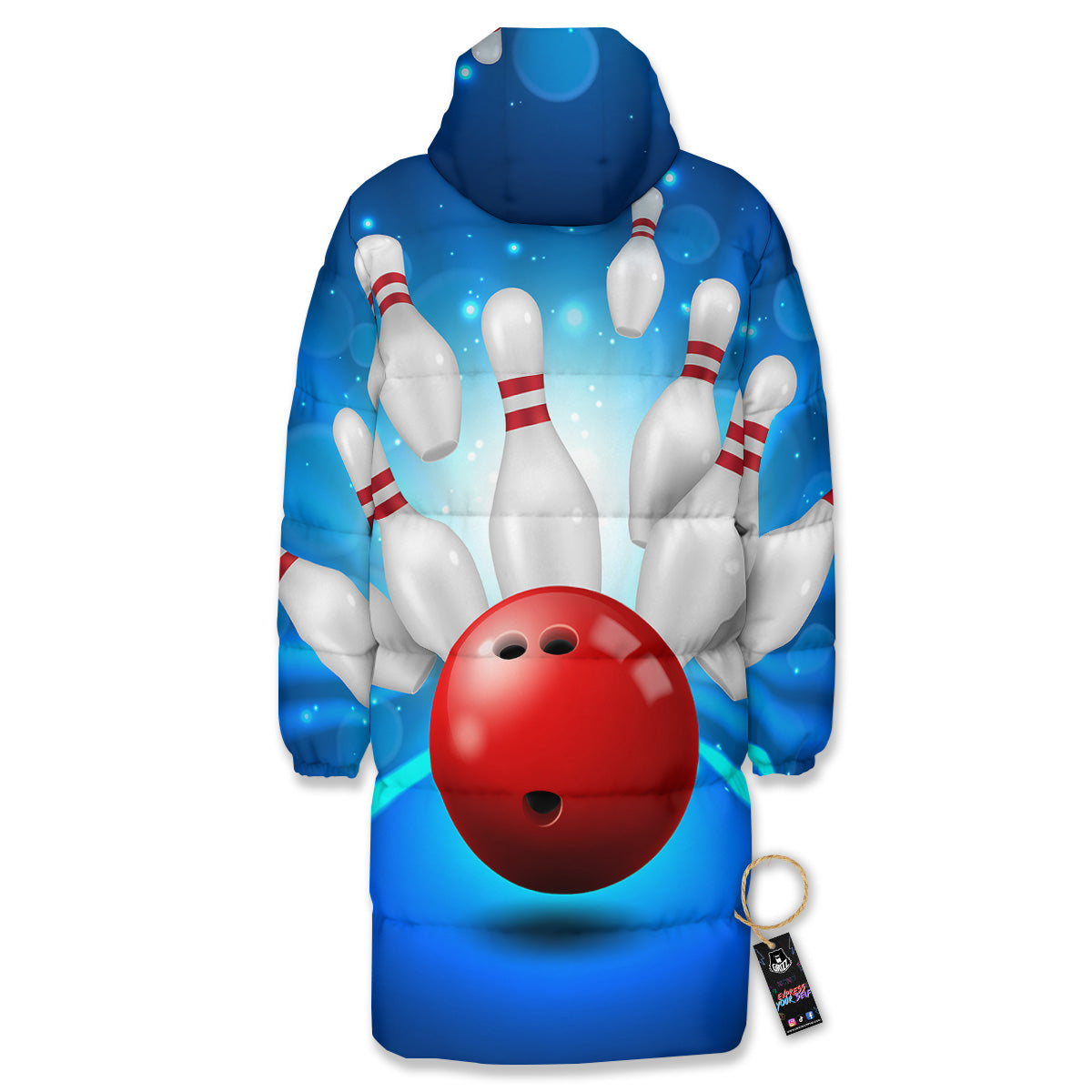 Bowling Strike Print Long Down Jacket-grizzshop