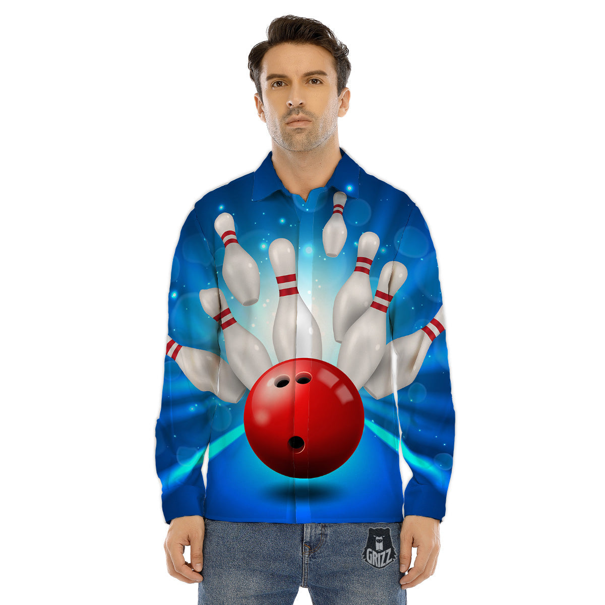 Bowling Strike Print Men's Dress Shirts-grizzshop