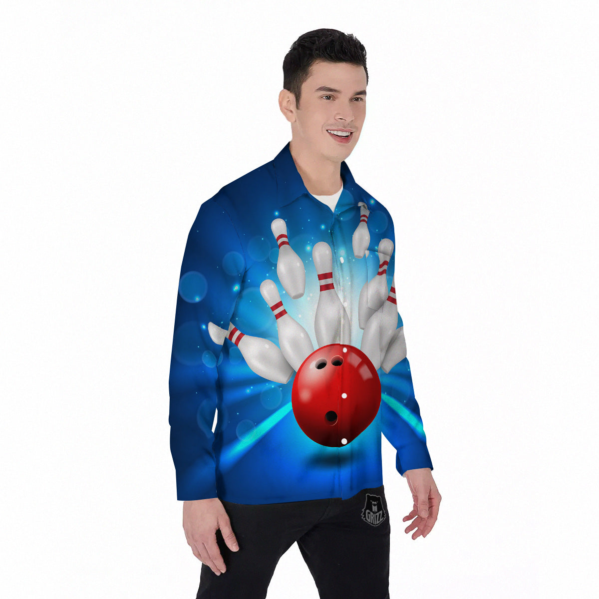 Bowling Strike Print Men's Long Sleeve Shirts-grizzshop