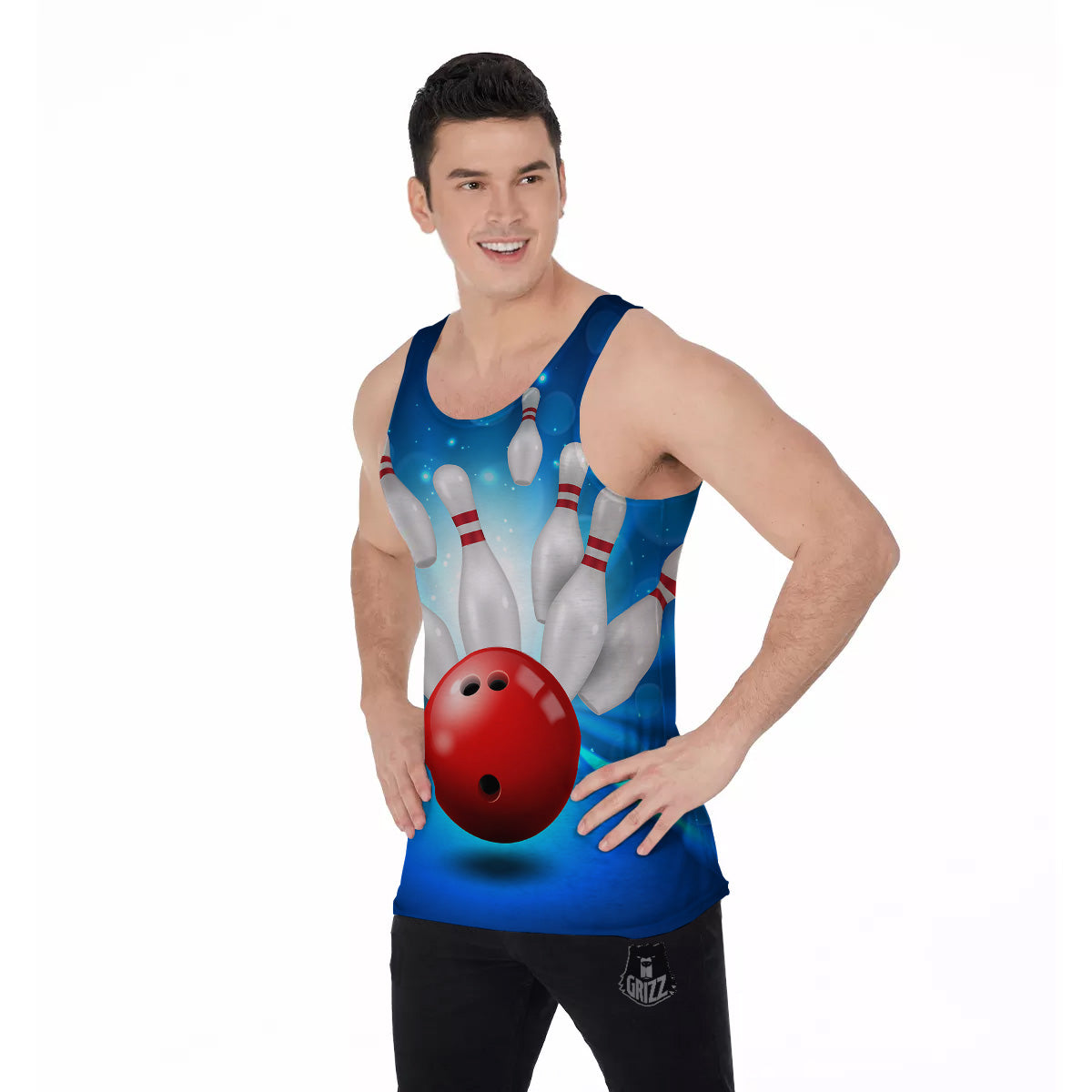 Bowling Strike Print Men's Tank Top-grizzshop