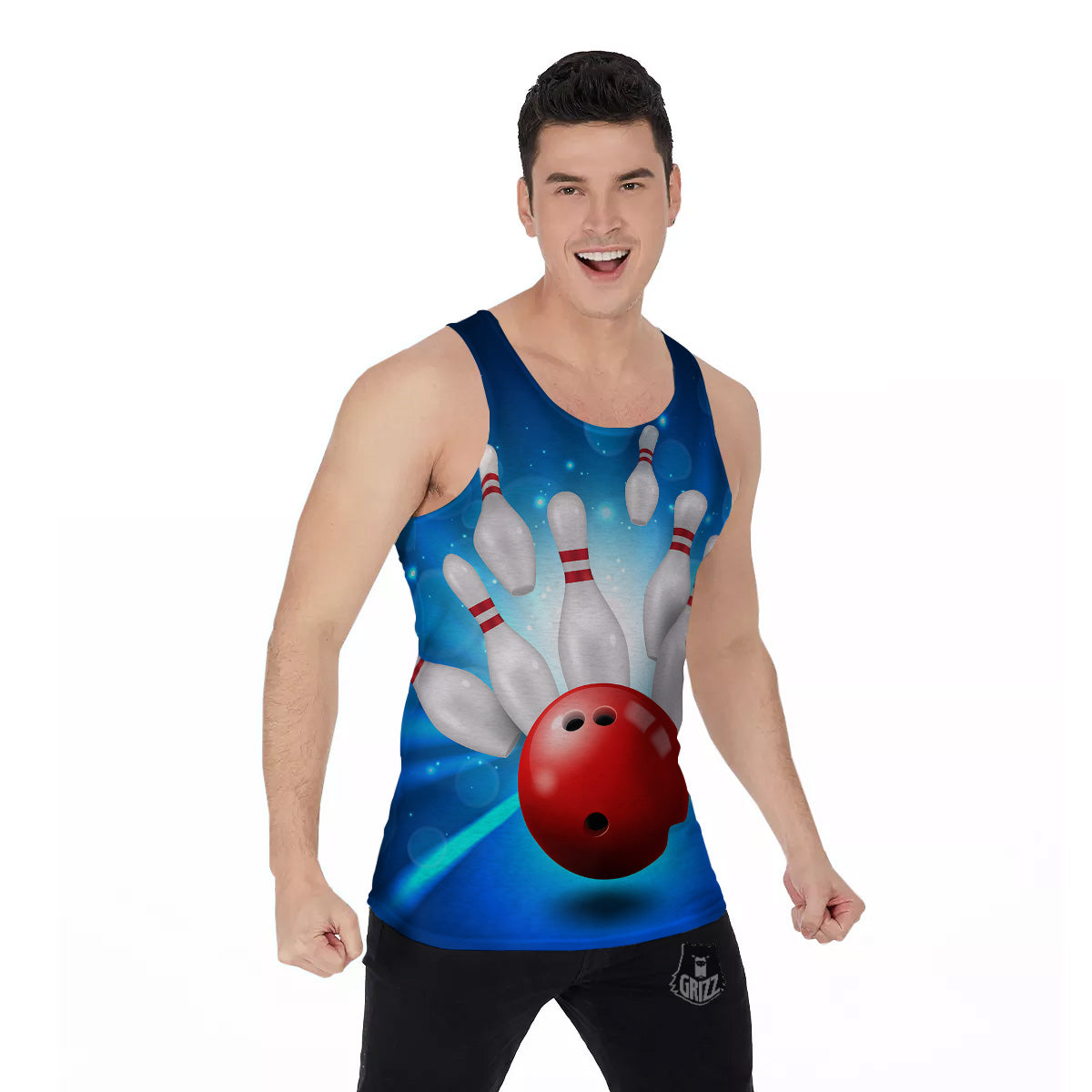 Bowling Strike Print Men's Tank Top-grizzshop