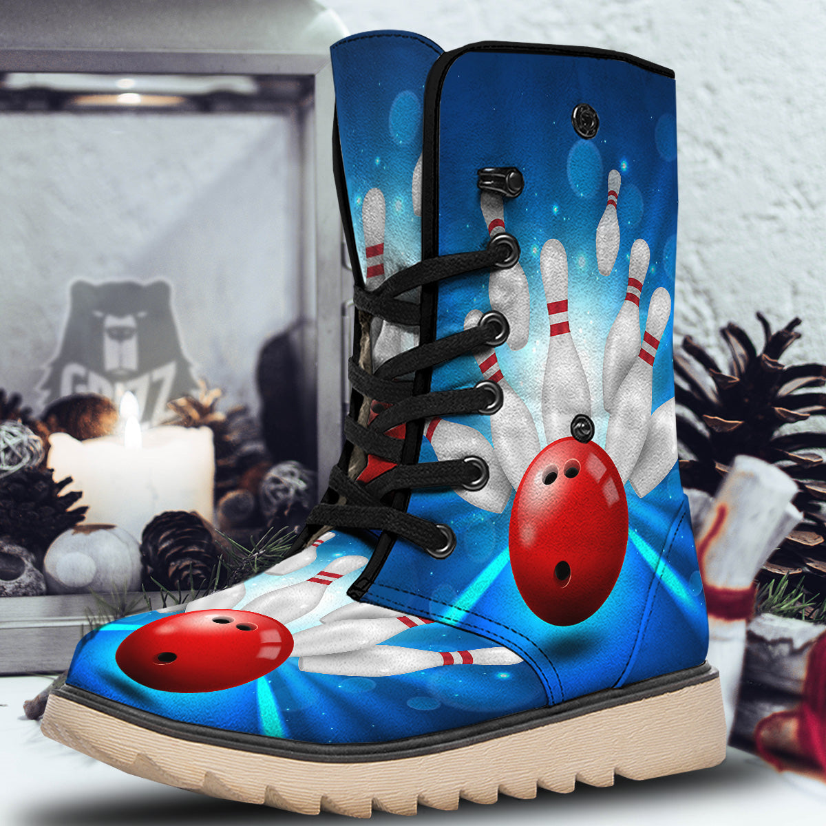 Bowling Strike Print Snow Boots-grizzshop