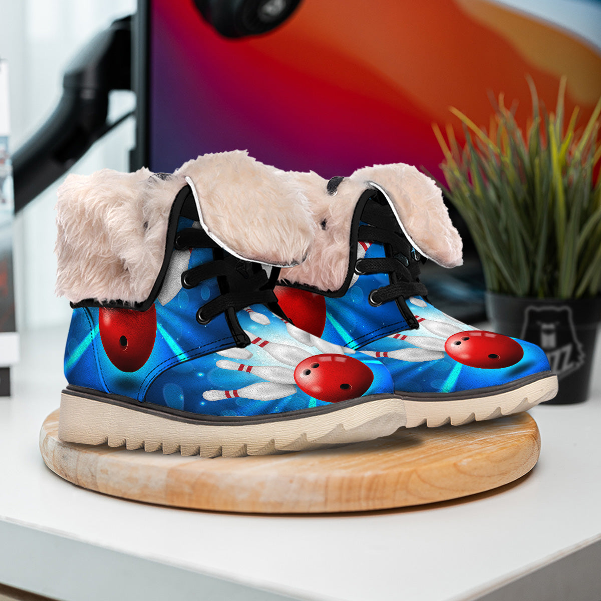 Bowling Strike Print Snow Boots-grizzshop