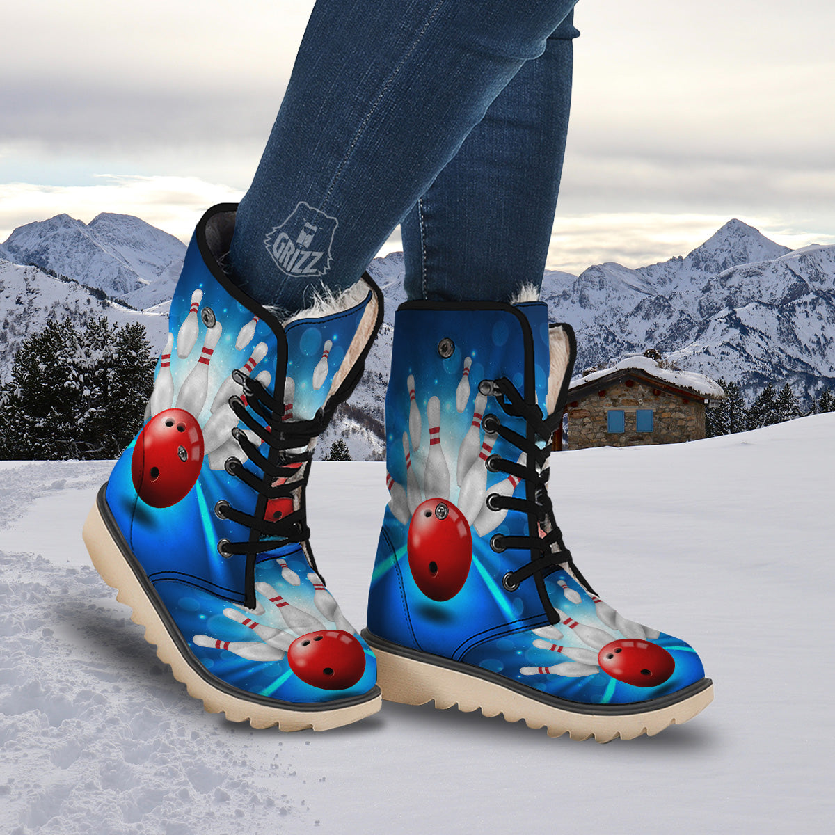 Bowling Strike Print Snow Boots-grizzshop