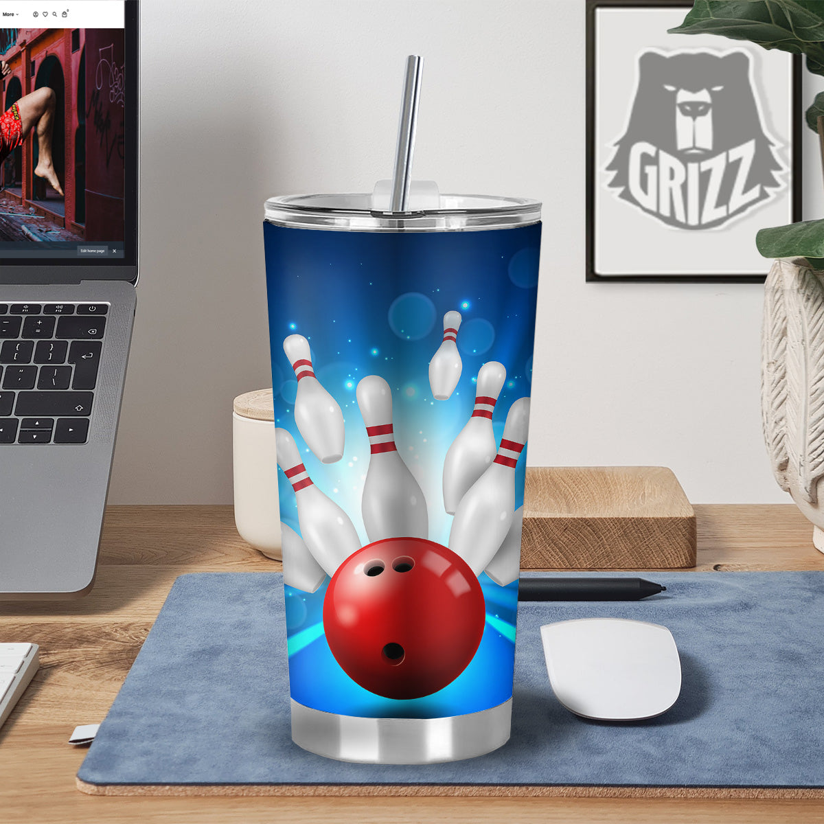 Bowling Strike Print Tumbler-grizzshop
