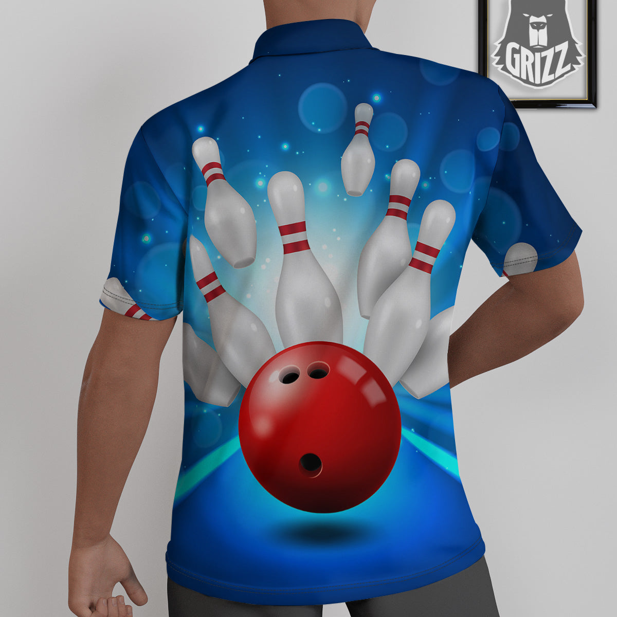 Bowling Strike Print Untucked Shirts-grizzshop