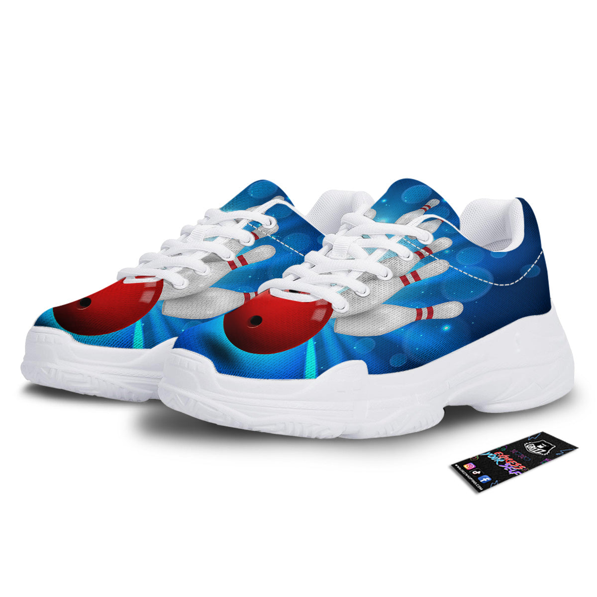 Bowling Strike Print White Chunky Shoes-grizzshop