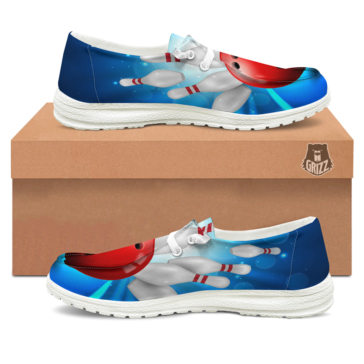 Bowling Strike Print White Loafers-grizzshop